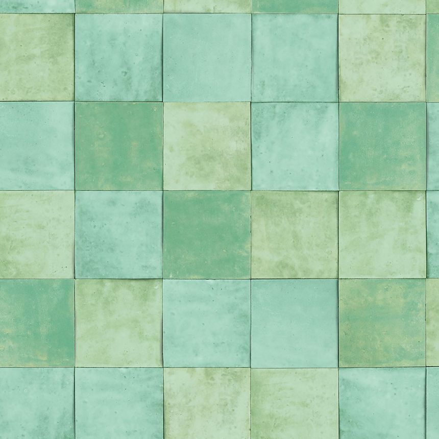 Green geometric washable wallpaper 45723 Zellige, Marburg