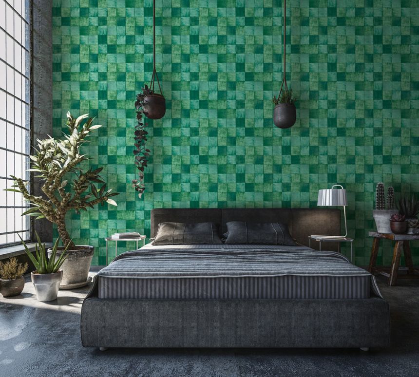 Dark green geometric washable wallpaper 45724 Zellige, Marburg