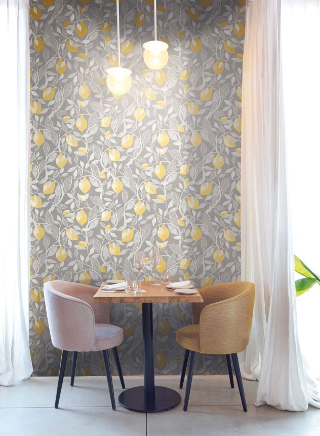 Gray wallpaper with a lemon tree,  ILA103, Aquila, Khroma by Masureel