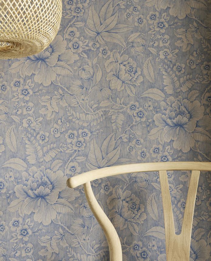 Blue-beige wallpaper, flowers, 333106 Pip Studio 6, Eijffinger