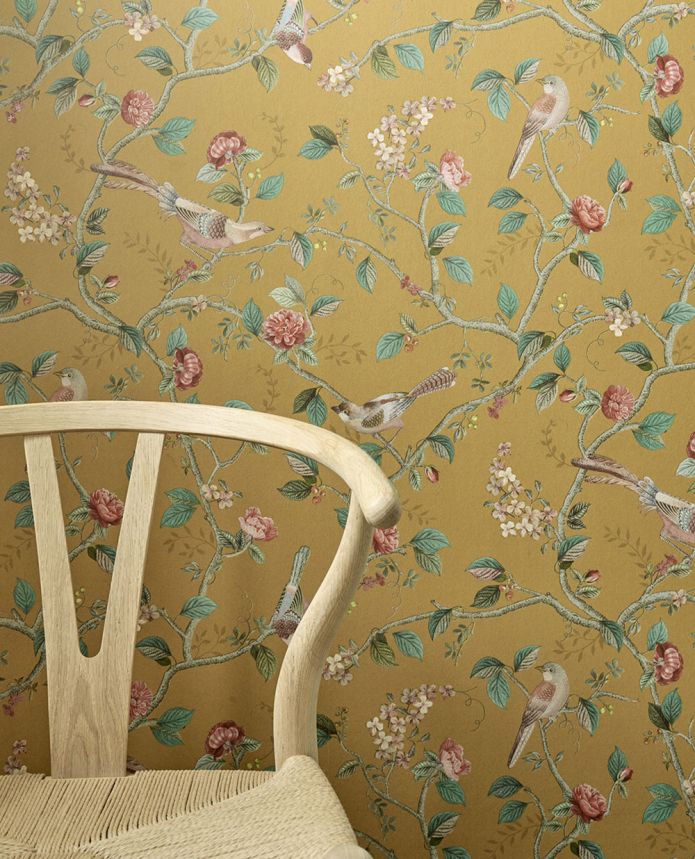 Ocher wallpaper with birds and twigs, 333125 Pip Studio 6, Eijffinger