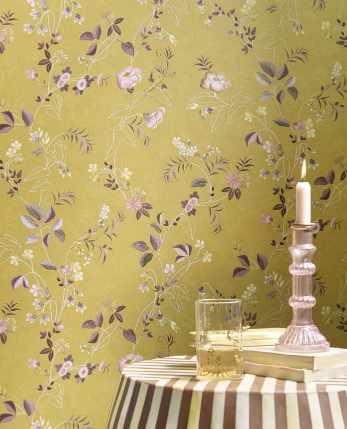 Ocher wallpaper with flowers, 333132 Pip Studio 6, Eijffinger