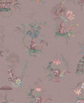 Old pink wallpaper with flowers and peacocks, 333143 Pip Studio 6, Eijffinger