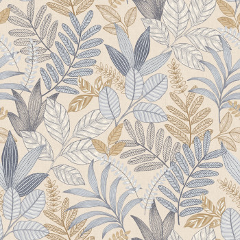 Beige-blue wallpaper with leaves, AL26291, Allure, Decoprint