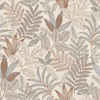 Gray-beige wallpaper with leaves, AL26292, Allure, Decoprint