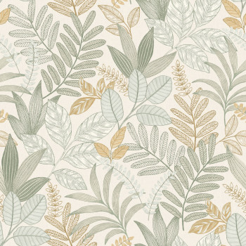 Beige-green wallpaper with leaves, AL26294, Allure, Decoprint