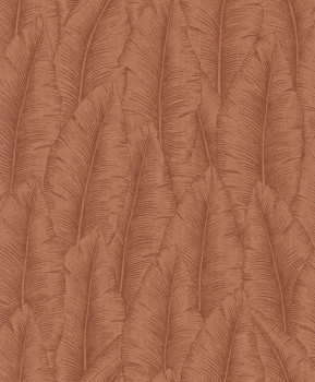 Brick red wallpaper, leaves, CU3214, Cumaru, Grandeco