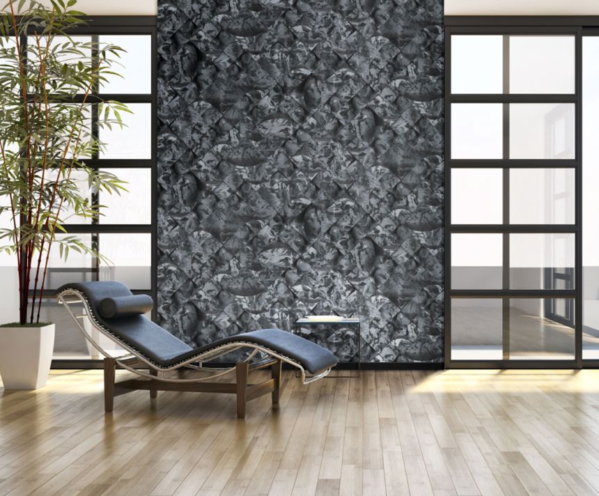 Black geometric marbled wallpaper, M69930, Splendor, Zambaiti Parati