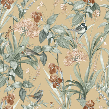 Beige wallpaper with flowers and birds, M64702, Botanique, Ugepa