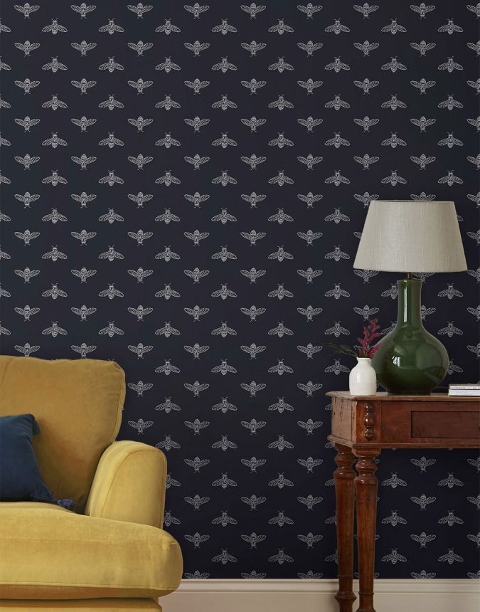 Blue wallpaper with bees, 118546, Joules, Graham&Brown