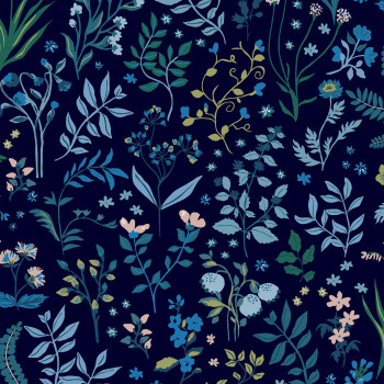 Blue wallpaper, flowers, leaves, 120874, Joules, Graham&Brown