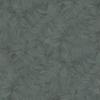 Green wallpaper with embossed leaves, TI2107, Time 2025, Grandeco