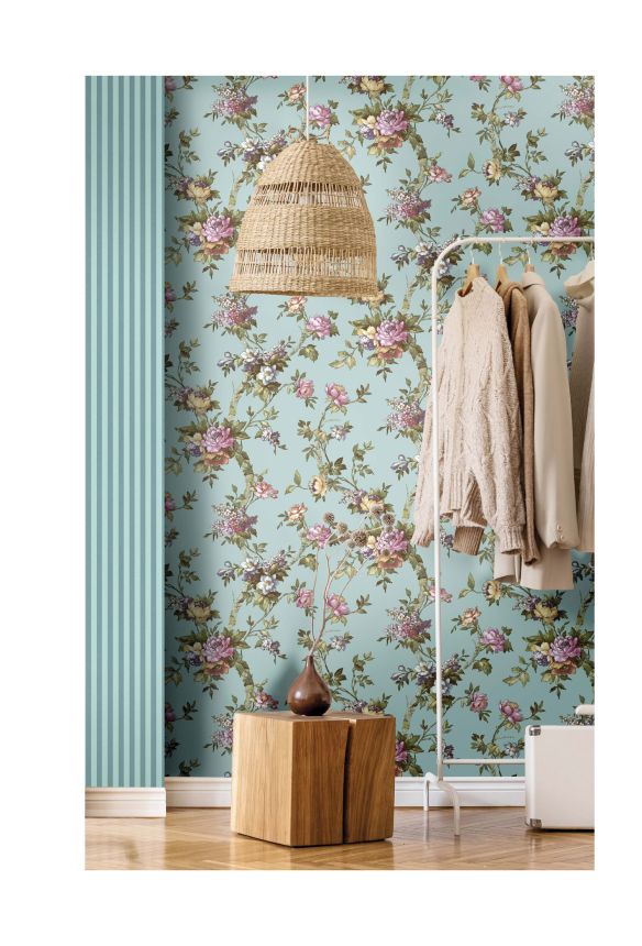 Pale blue non-woven floral wallpaper, 84002, Blooming Garden, Cristiana Masi by Parato