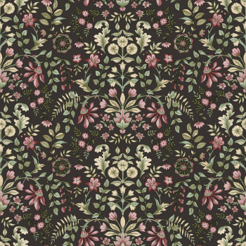 Black wallpaper with floral ornamental pattern, 12329, Fiori Country, Parato