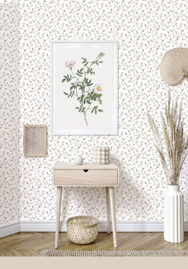 White non-woven floral wallpaper, 12331, Fiori Country, Parato