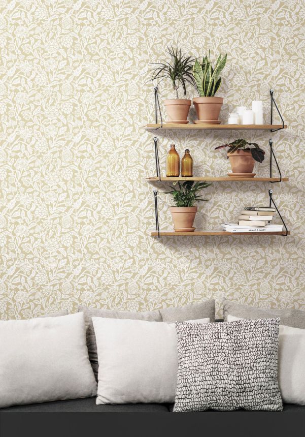 Green non-woven floral wallpaper, 12345, Fiori Country, Parato