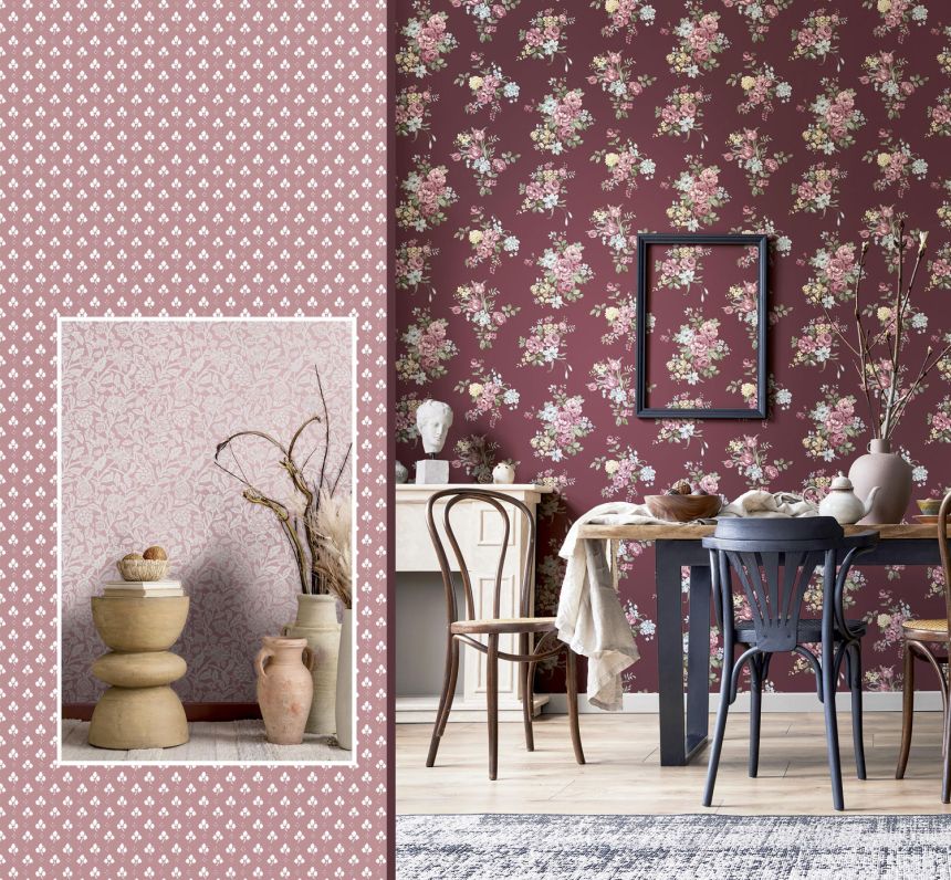 Pink non-woven floral wallpaper, 12348 Fiori Country Parato