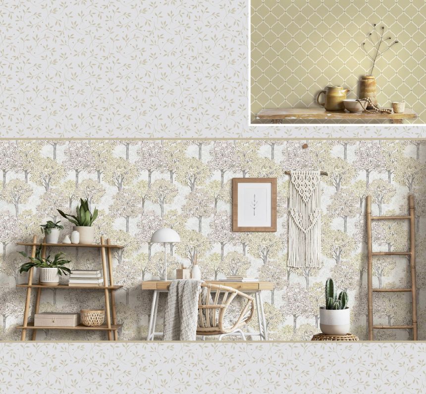 Gray wallpaper with white ornaments, 12359, Fiori Country, Parato