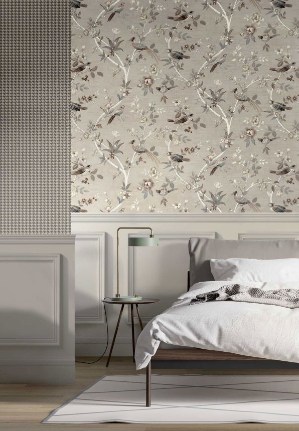 Brown-beige wallpaper with flowers and birds, 28843, Thema, Cristiana Masi by Parato