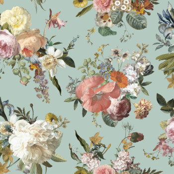 Green non-woven floral wallpaper, 139366, Vintage Flowers, Esta Home