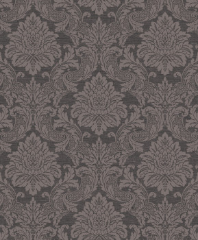 Black wallpaper with baroque pattern, OTH004, Othello, Zoom by Masureel