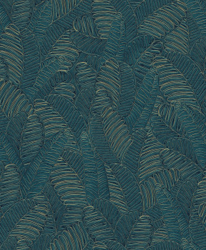 Blue-gold wallpaper with leaves, SPI101, Spirit of Nature, Khroma by Masureel