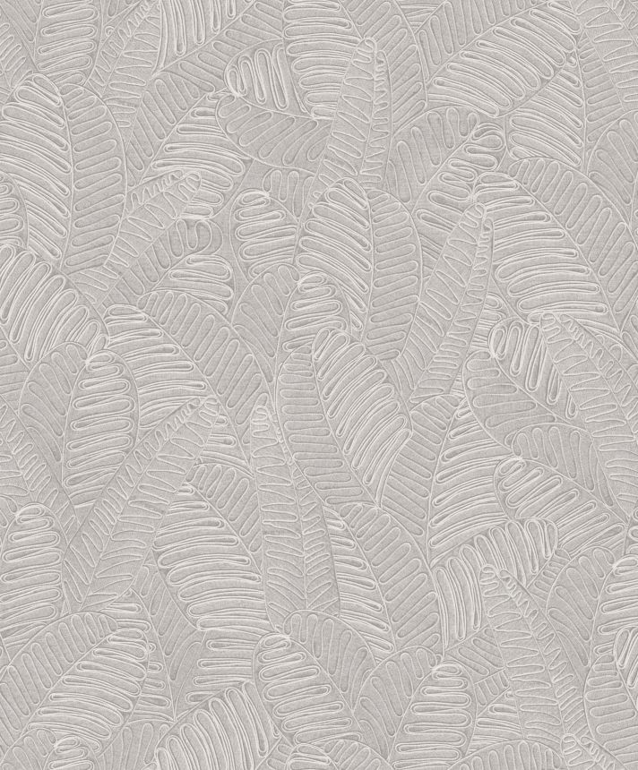 Grey-beige wallpaper with leaves, SPI103, Spirit of Nature, Khroma by Masureel