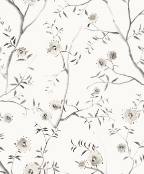 White floral non-woven wallpaper, SUM201, Summer, Khroma by Masureel