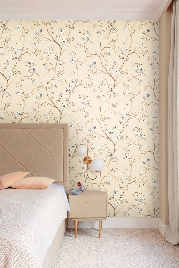 Beige floral non-woven wallpaper, SUM206, Summer, Khroma by Masureel