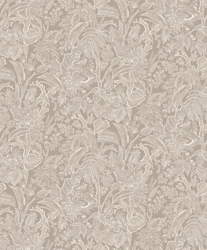 Beige wallpaper with flowers and leaves, SUM504, Summer, Khroma by Masureel