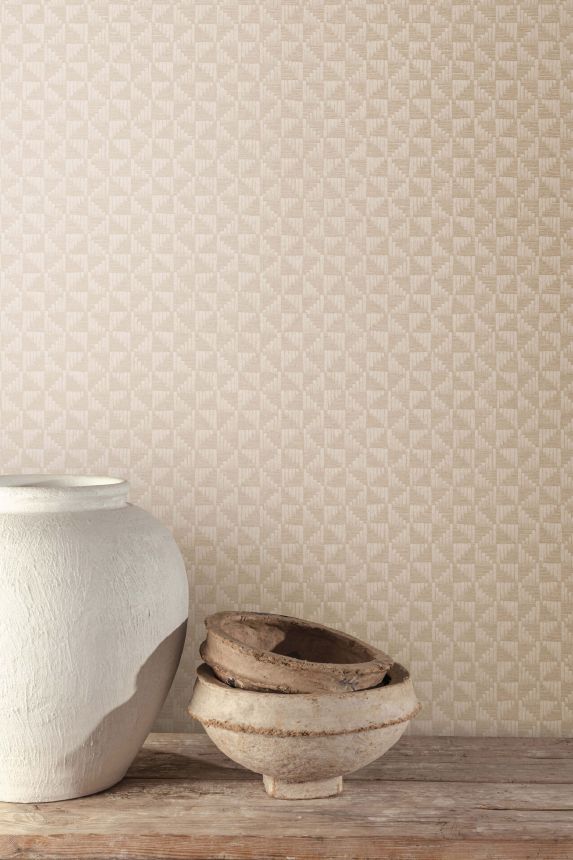 Beige geometric wallpaper, ZEN301, Zen, Zoom by Masureel