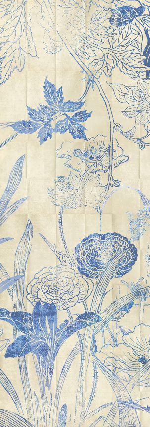 Blue wall mural, Flowers, leaves, DG3LEI1031, Wall Designs III, Khroma by Masureel