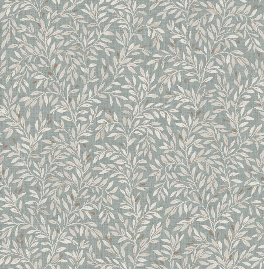 Gray-green wallpaper with twigs, leaves, 118262, Next