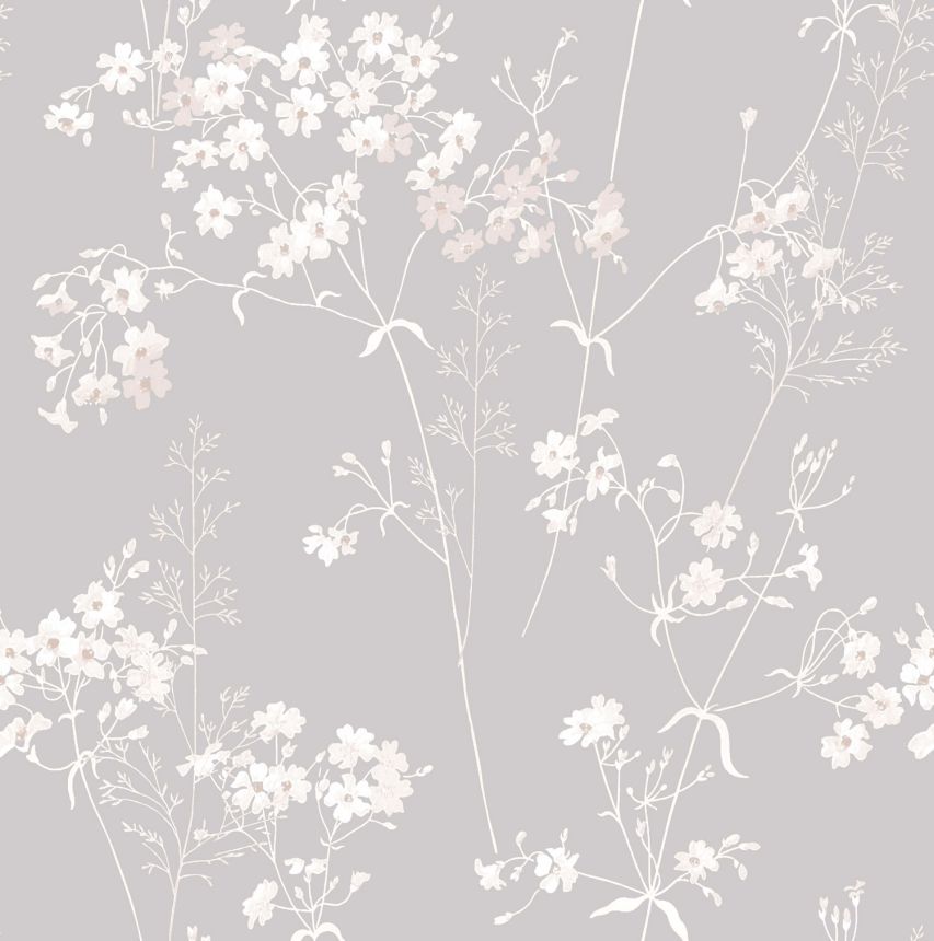 Gray wallpaper with flowers, 118270, Next