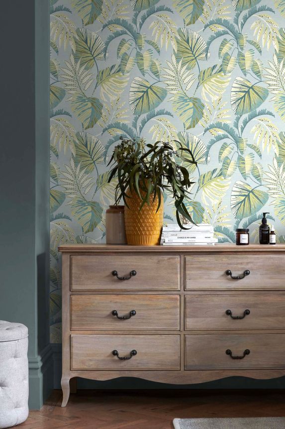 Gray-green wallpaper with tropical leaves, 118297, Next