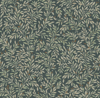 Green wallpaper with twigs, leaves, 120204, Next