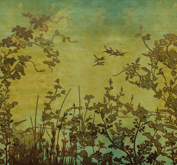 Wall mural, Cranes at dawn, 333470, Emerald, Eijffinger