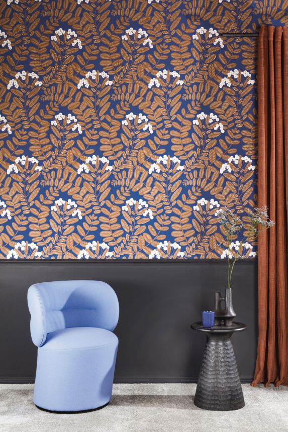Blue non-woven wallpaper, brown leaves, YSA002, Mysa, Khroma by Masuree