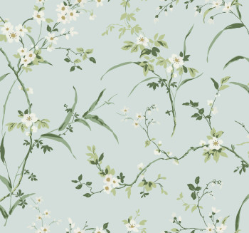 Light blue non-woven wallpaper, blossom branches, BL1742, Blooms Second Edition Resource Library, York