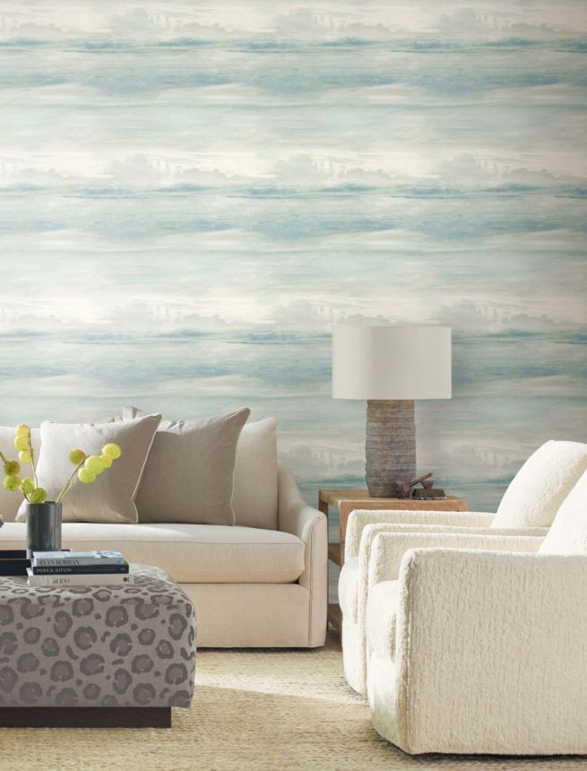 Blue-green wallpaper, landscape in the fog, SO2434, Candice Olson Casual Elegance, York