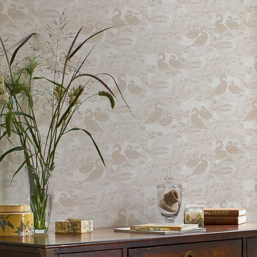 Grey-beige wallpaper, nature, swans, 118471, Laura Ashley 3