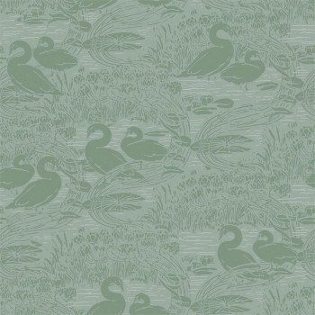 Green wallpaper, nature, swans, 118472, Laura Ashley 3