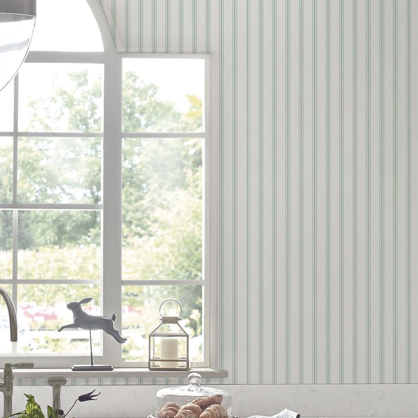 White-green striped non-woven wallpaper, 118483, Laura Ashley 3