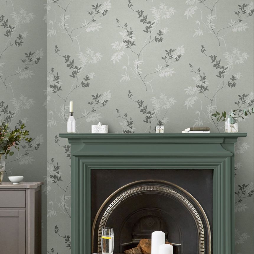 Green wallpaper with branches and leaves, 119840, Laura Ashley 3