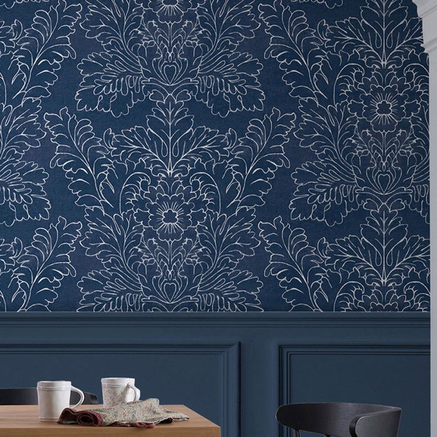 Blue-white wallpaper, flowers, leaves, 119852, Laura Ashley 3