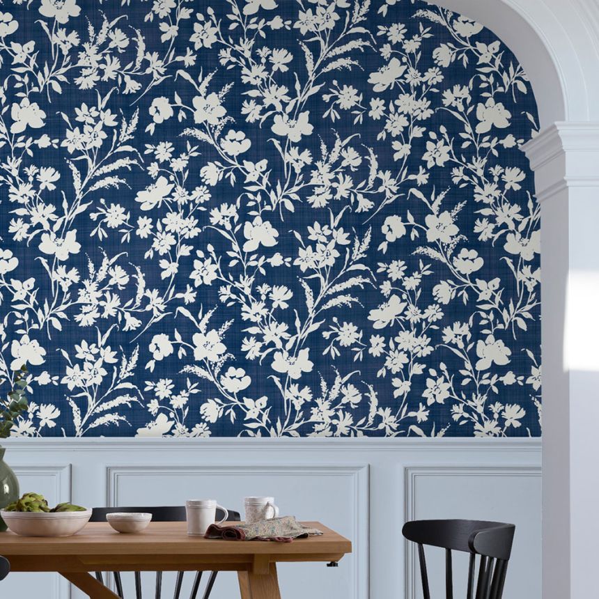 Blue-white non-woven floral wallpaper, 119854, Laura Ashley 3