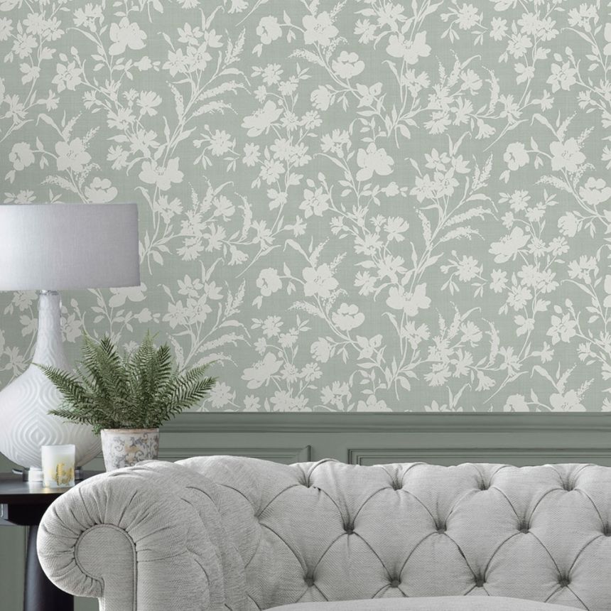 Gree-white non-woven floral wallpaper, 119855, Laura Ashley 3