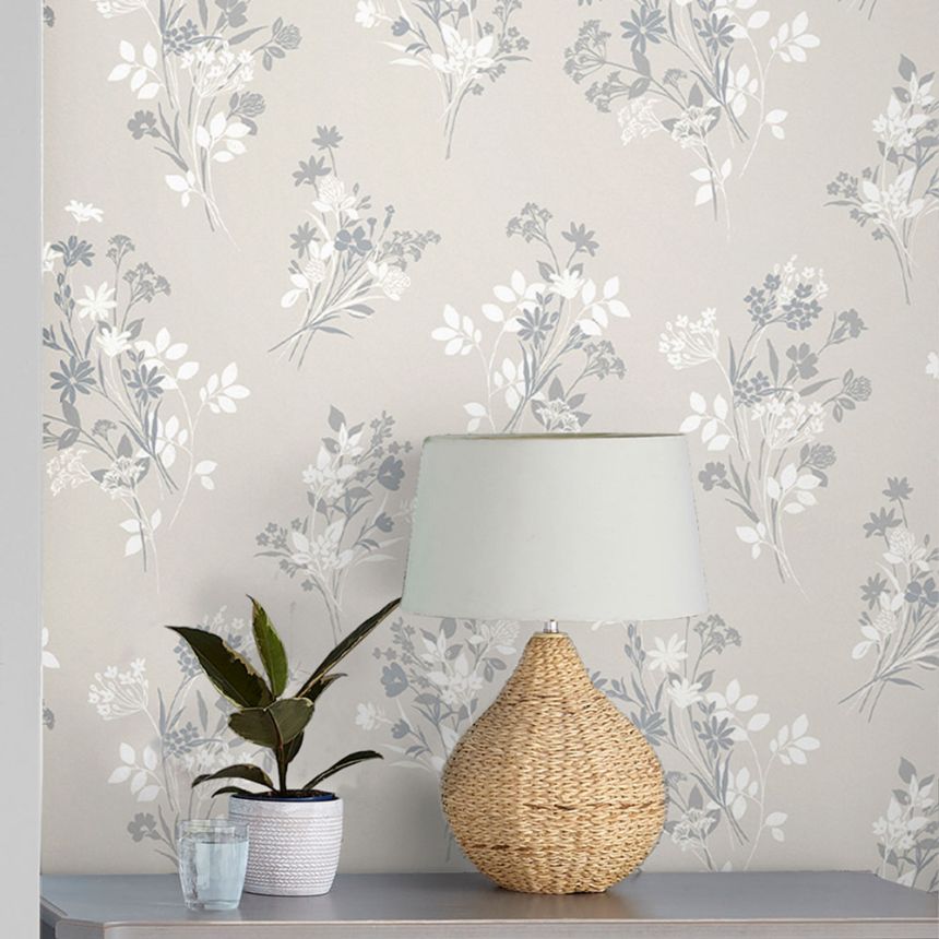 Gray non-woven floral wallpaper, 119856, Laura Ashley 3