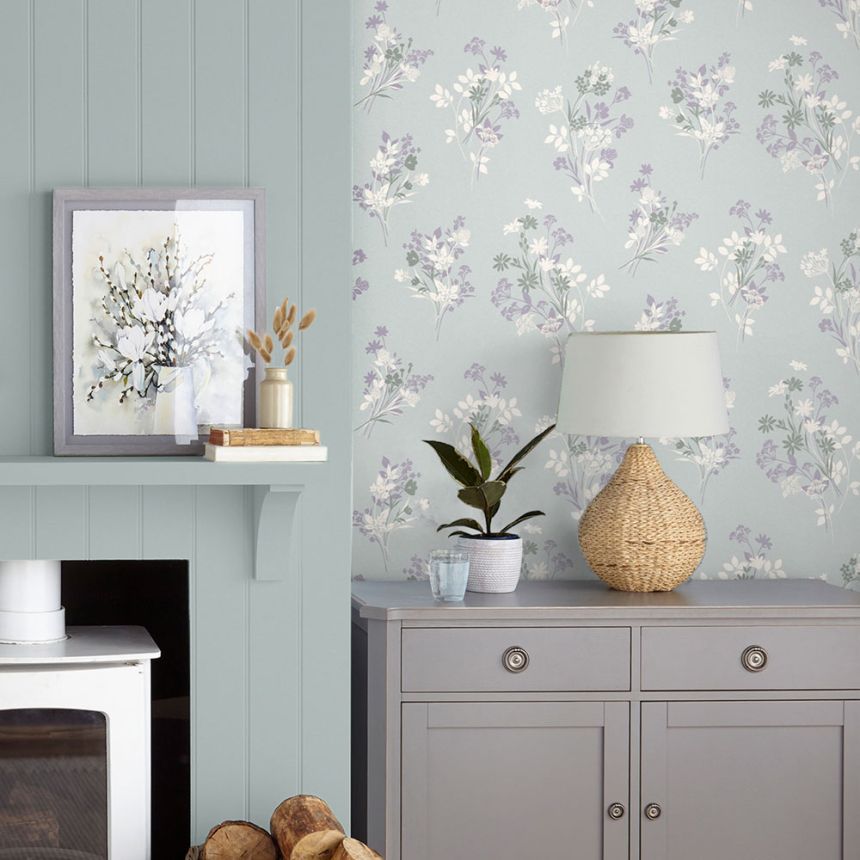 Turquoise non-woven floral wallpaper, 119857, Laura Ashley 3