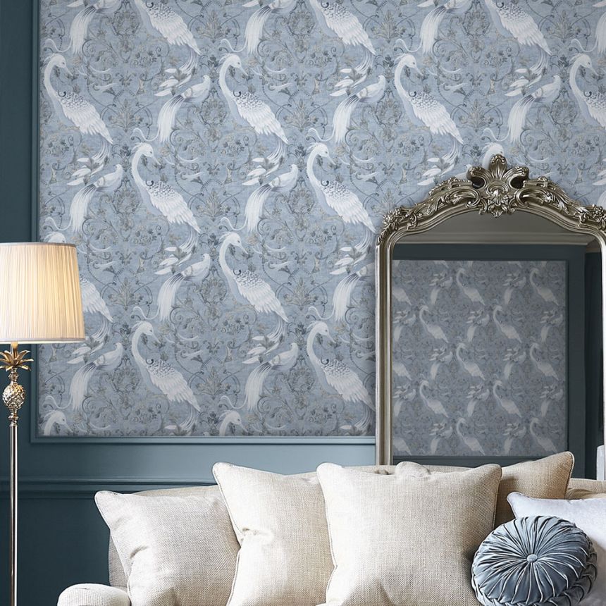 Blue-silver baroque non-woven wallpaper, 120132, Laura Ashley 3